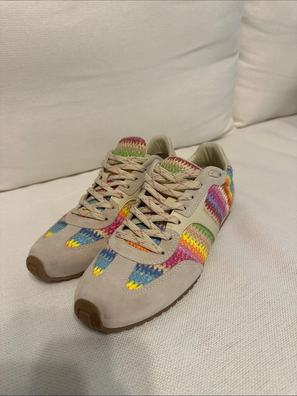 Larroude Stella Sneaker in Rainbow Raffia